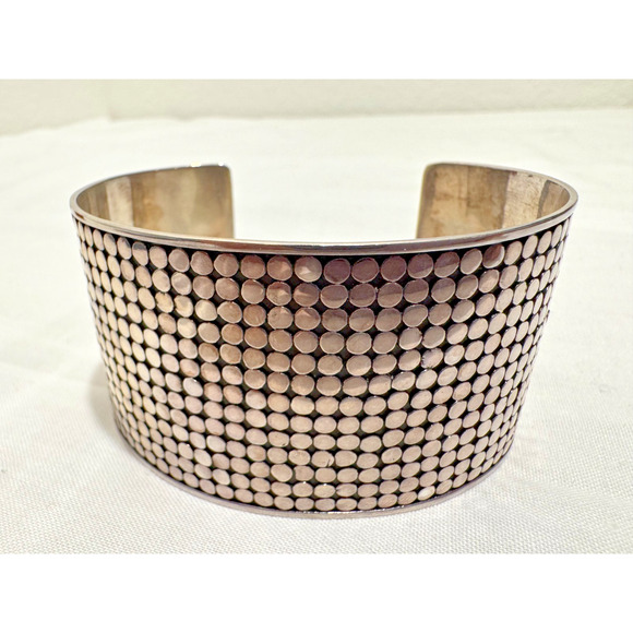 Sterling Silver 925 Dot Wide Cuff Bracelet Dotted 52 Grams Large Modernist - Picture 1 of 11